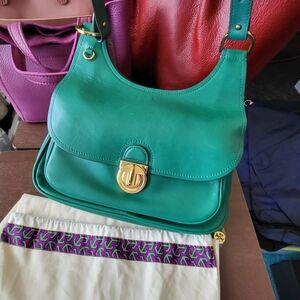Tory Burch James Saddle Bag In Green Leather Vintage Heritage Saddalrina